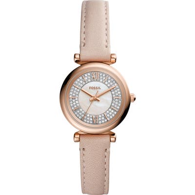 Fossil Carlie Mini Pave Leather Strap Watch, 2m