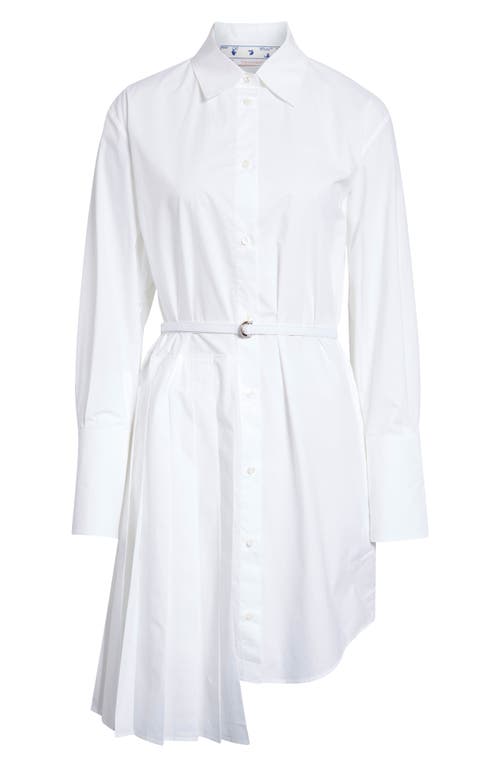 Off-White Diag Pleated Asymmetric Long Sleeve Cotton Shirtdress in White White