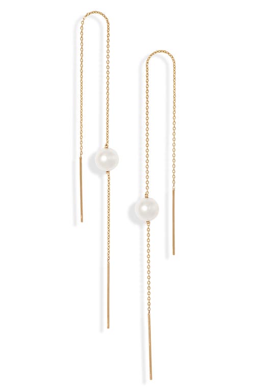 Poppy Finch Cultured Pearl Threader Earrings in 14K Yellow Gold at Nordstrom