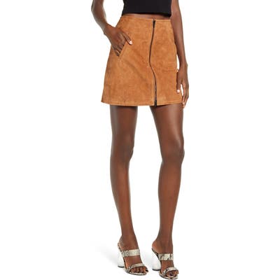 Blanknyc Alder Zip Suede Skirt, Brown
