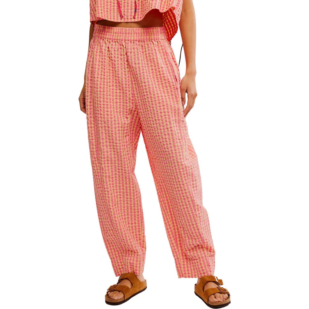 Free People Preppy Gingham Seersucker Trousers In Pink Combo