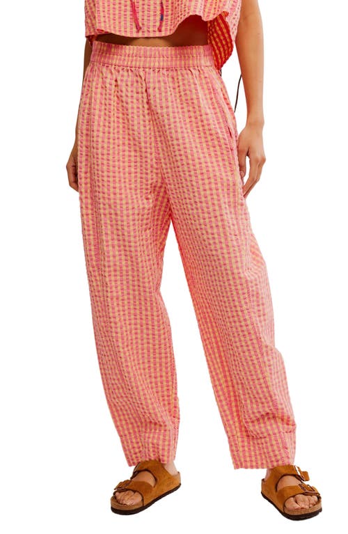 Free People Preppy Gingham High Waist Poplin Pants Pink Combo at Nordstrom,