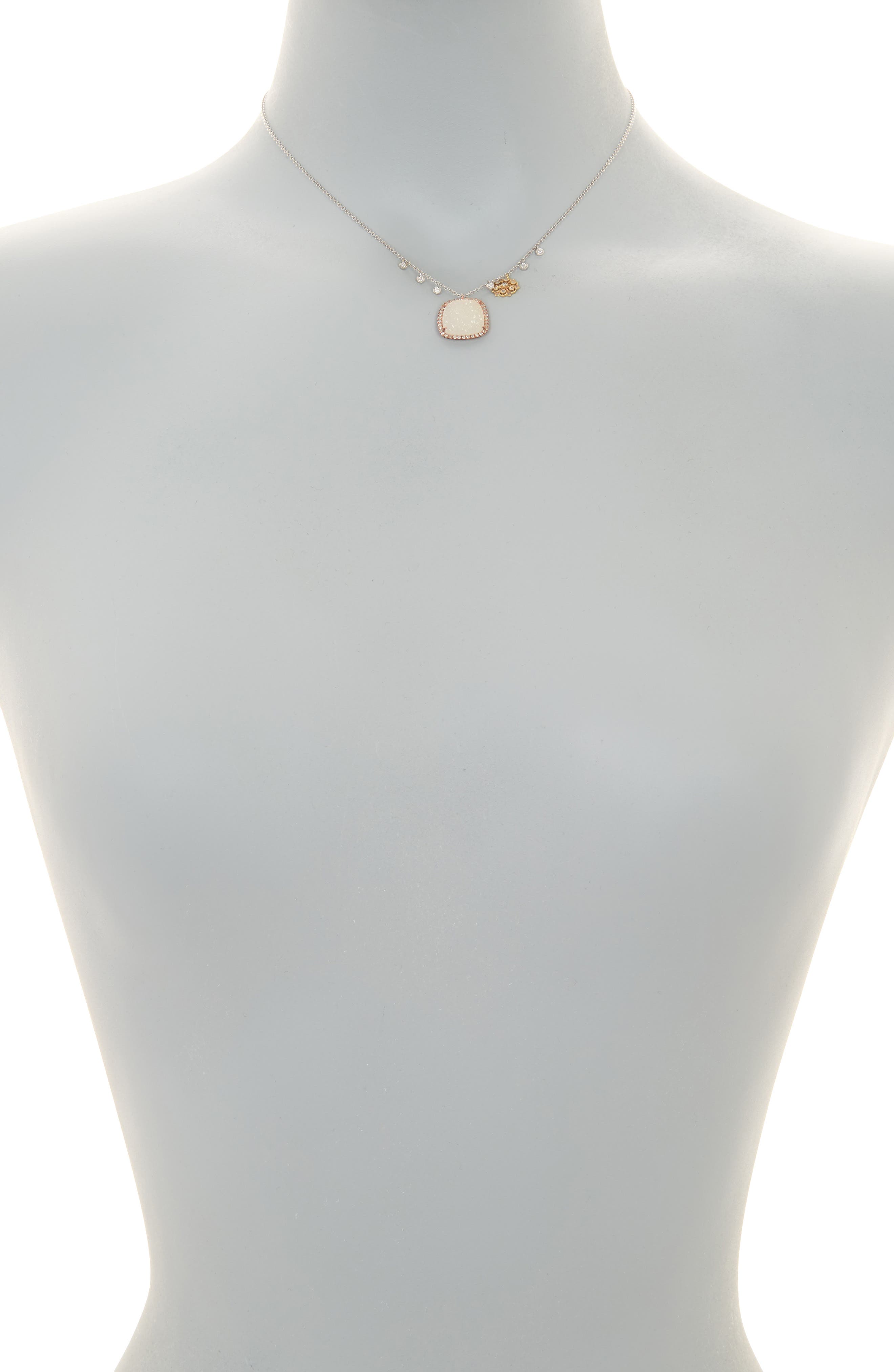 Meira T 14k White Gold Druzy Stone & Diamond Pendant Necklace