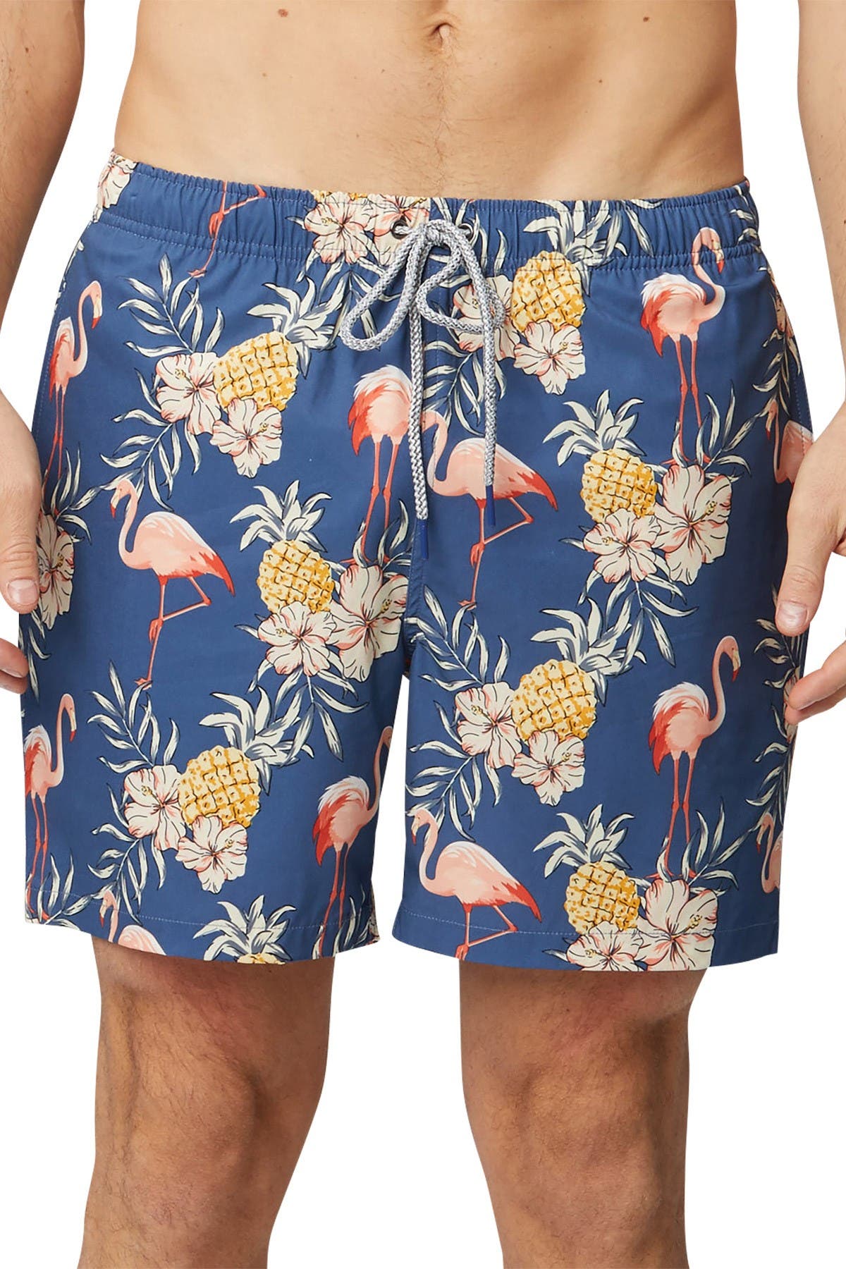 Rainforest Paradise Tropical Print Swim Trunks In True Navy | ModeSens