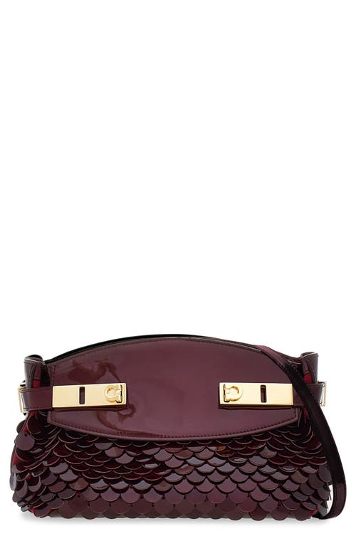 Shop Ferragamo Small Hug Patent Leather & Sequin Pouch Bag In Borgogna