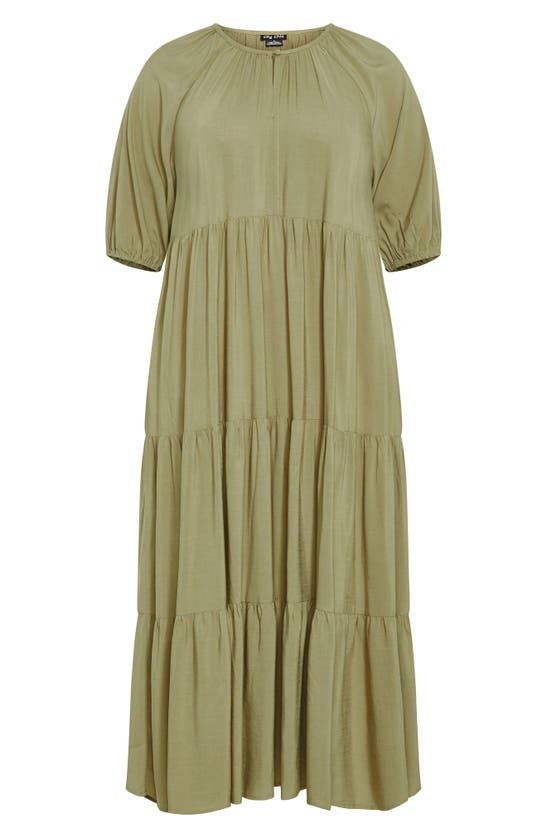 Shop City Chic Brynn Tiered Maxi Dress In Olive
