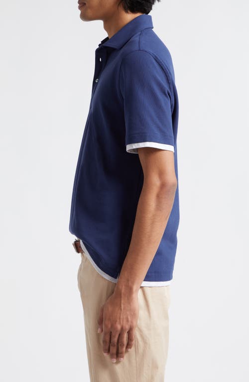 Shop Brunello Cucinelli Cotton Piqué Polo In Ckb21 Blue/grigio Chiaro