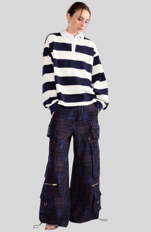 Shop Cynthia Rowley Madrid Madras Cargo Pants In Navy Multi