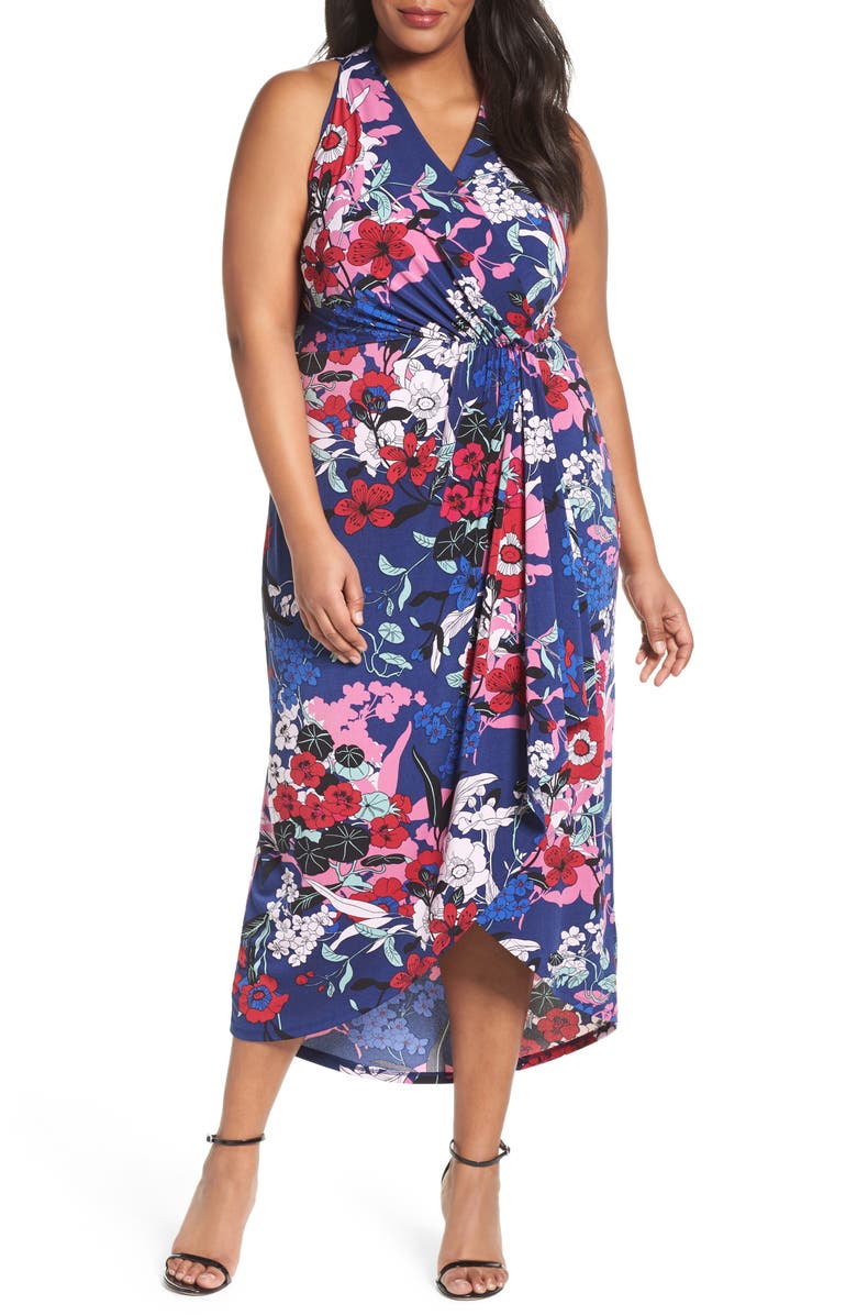 Adrianna Papell Floral Faux Wrap Maxi Dress (Plus Size) | Nordstrom