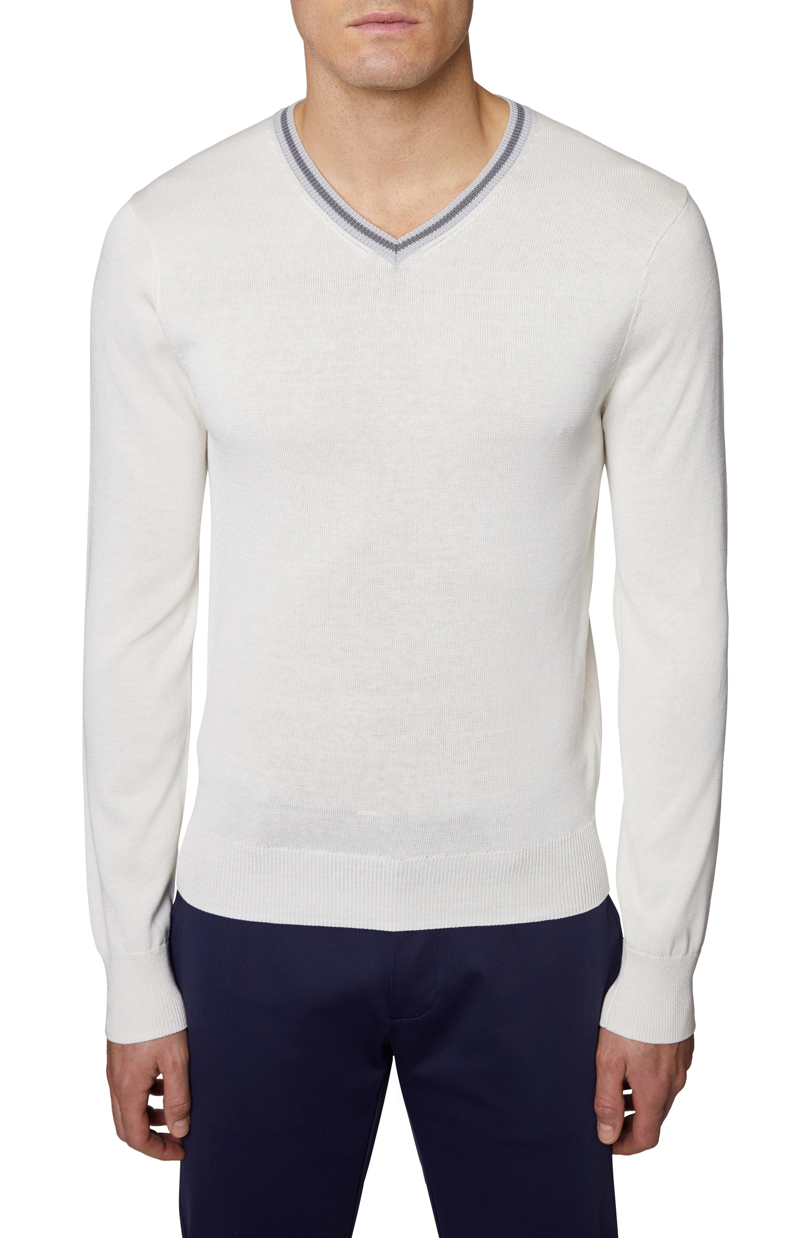 Hickey Freeman V-Neck Silk & Cotton Sweater, White