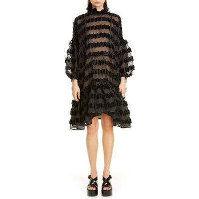 Cecilie Bahnsen Belle Stripe Fil Coupe Organza Trapeze Dress, US / 12 UK - Black