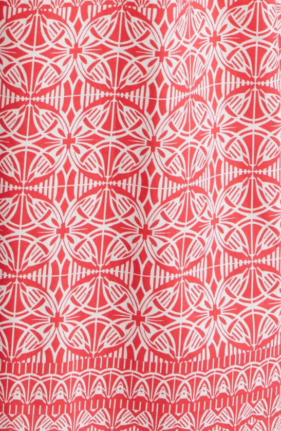 Shop Anne Klein Geo Print Tiered Sleeveless Cotton Midi Dress In Hibiscus Red/ Pearl White