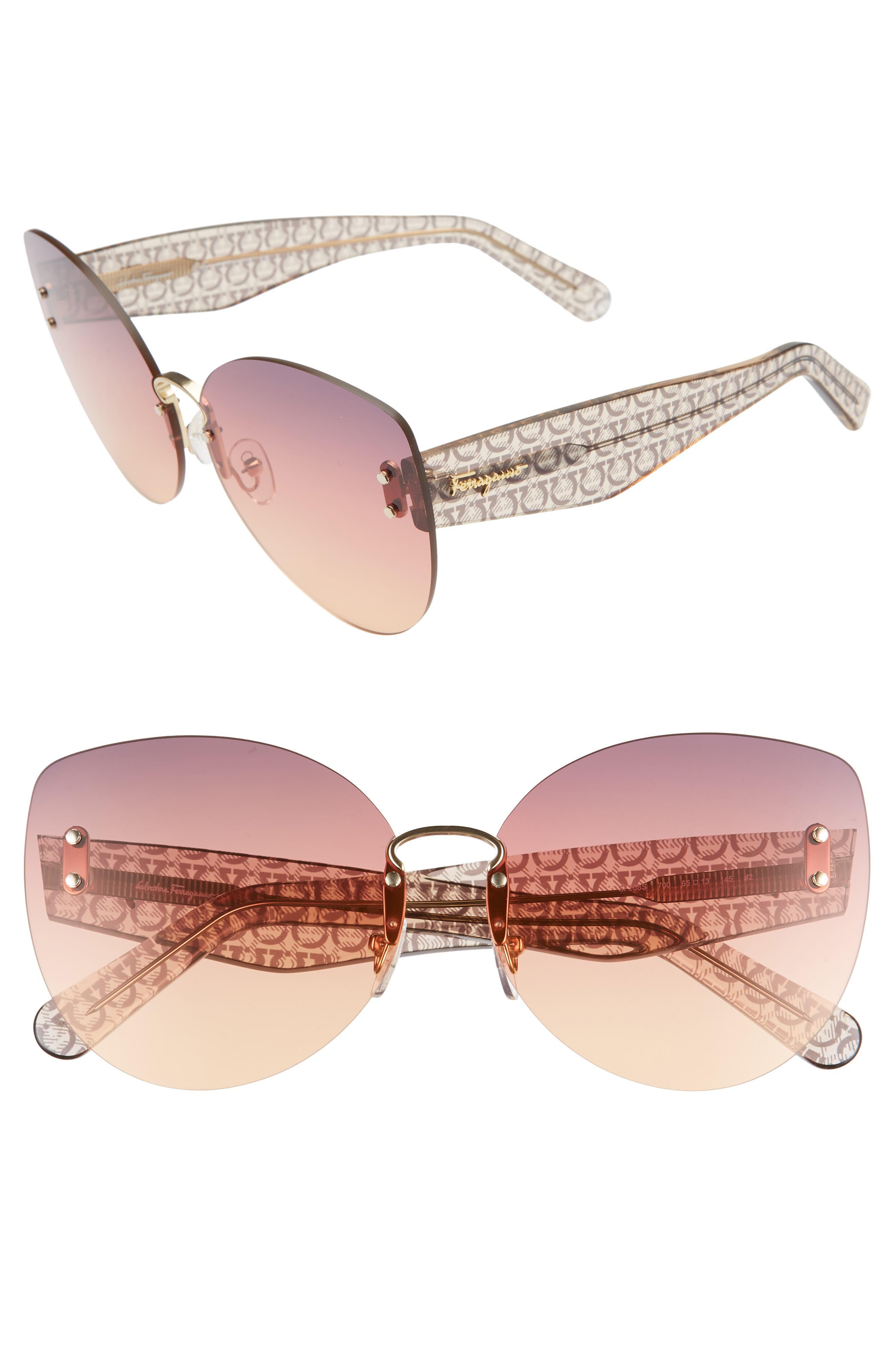 salvatore ferragamo gancio rimless butterfly sunglasses