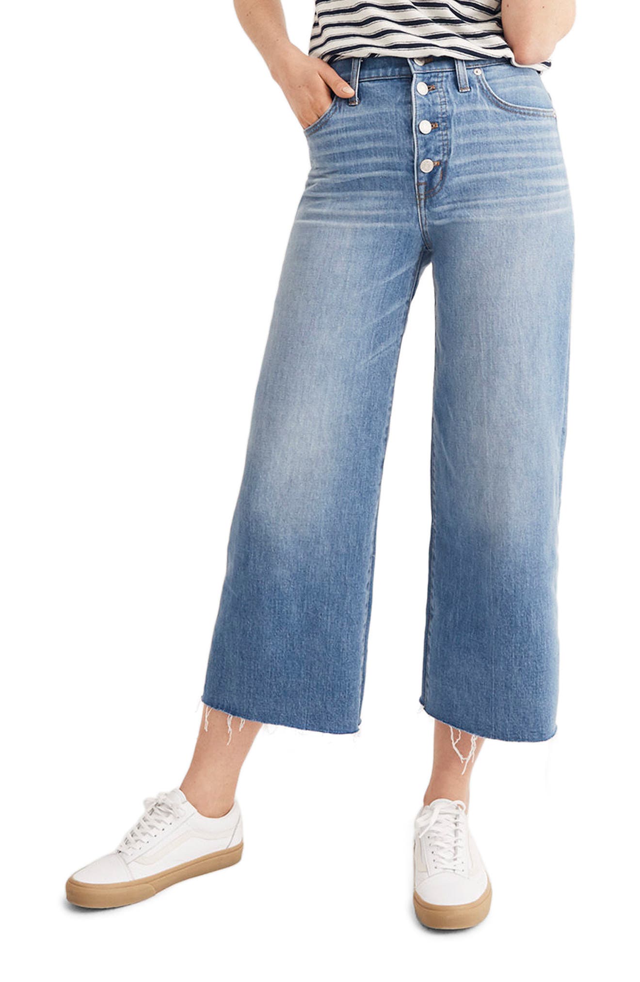 button wide leg jeans