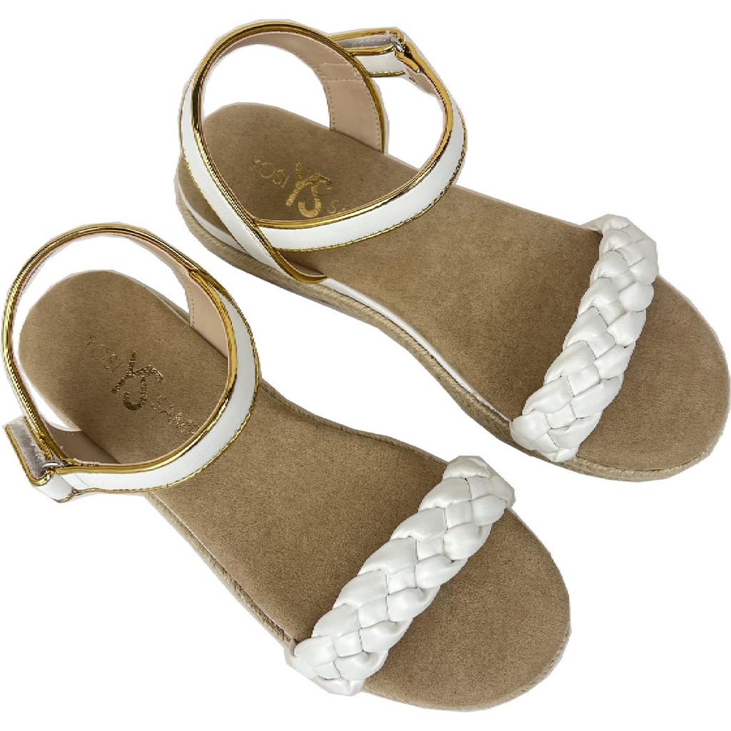 Yosi Samra Kids' Miss April Ankle Strap Espadrille Platform Wedge Sandal In White/gold