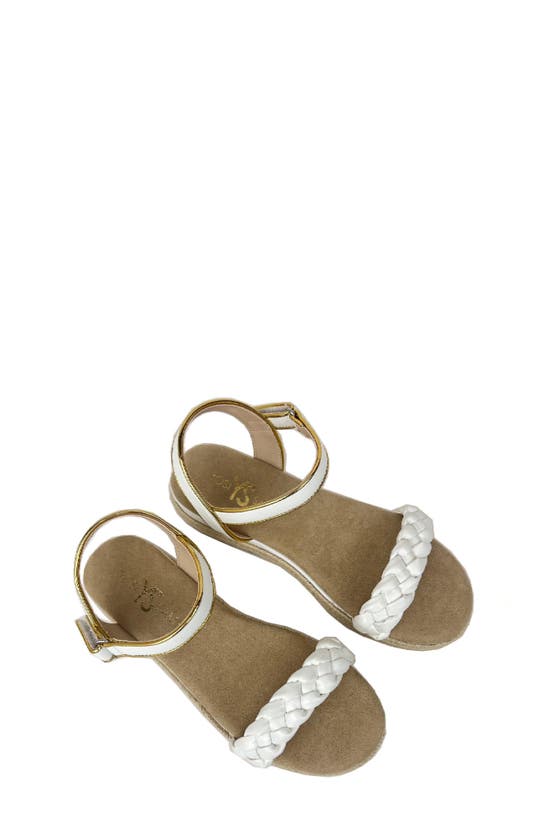 Shop Yosi Samra Kids' Miss April Ankle Strap Espadrille Platform Wedge Sandal In White/ Gold