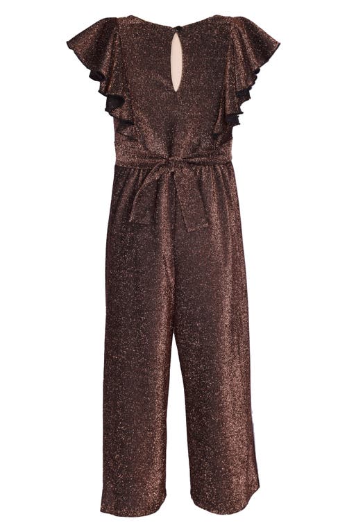 Shop Bonnie Jean Kids' Sparkle Cap Sleeve Jumpsuit In Brown