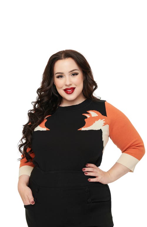 Unique Vintage Plus Size Minou Sweater In Black/orange Foxes