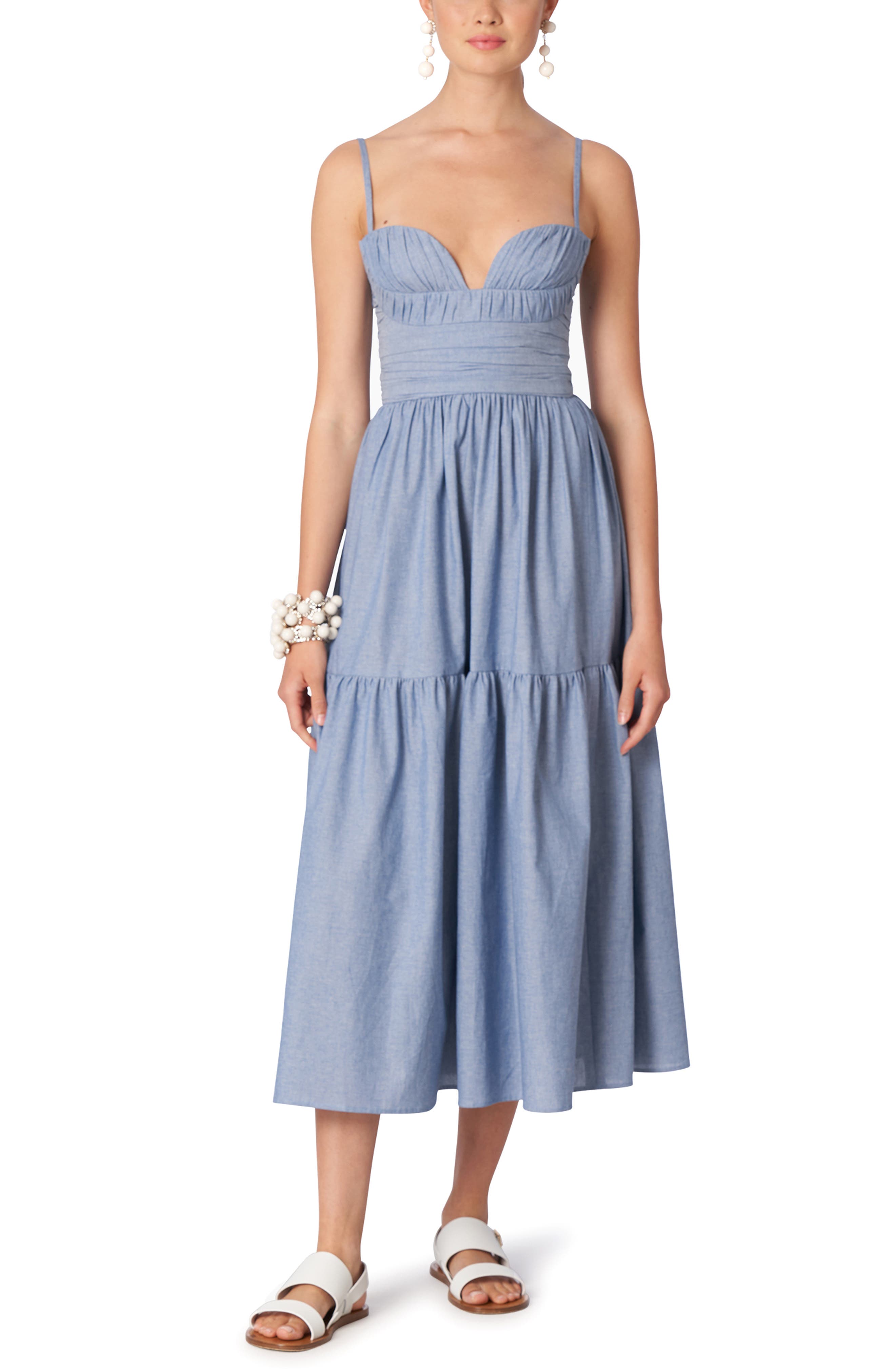 Carolina Herrera Tiered Cotton Midi Dress in Blue at Nordstrom, Size 8