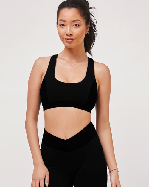 Shop Rebody Active Swift Keyhole Racerback Cloudlux Bra In Metropolis Black