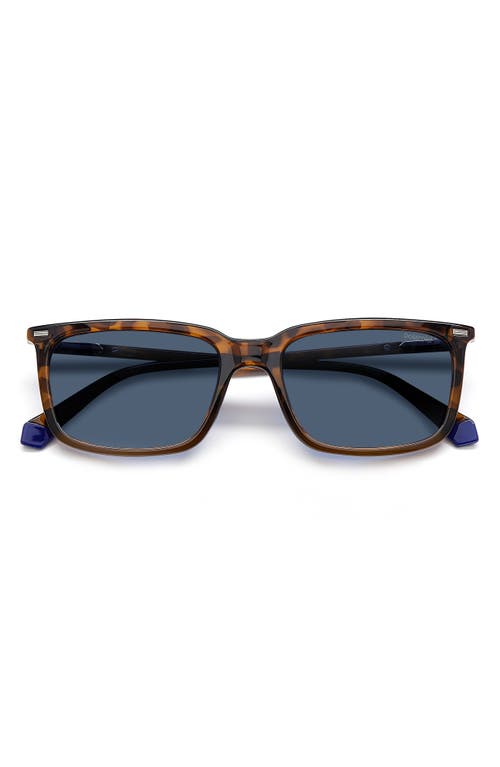 Shop Polaroid 55mm Polarized Rectangular Sunglasses In Havana Brown/blue Polar