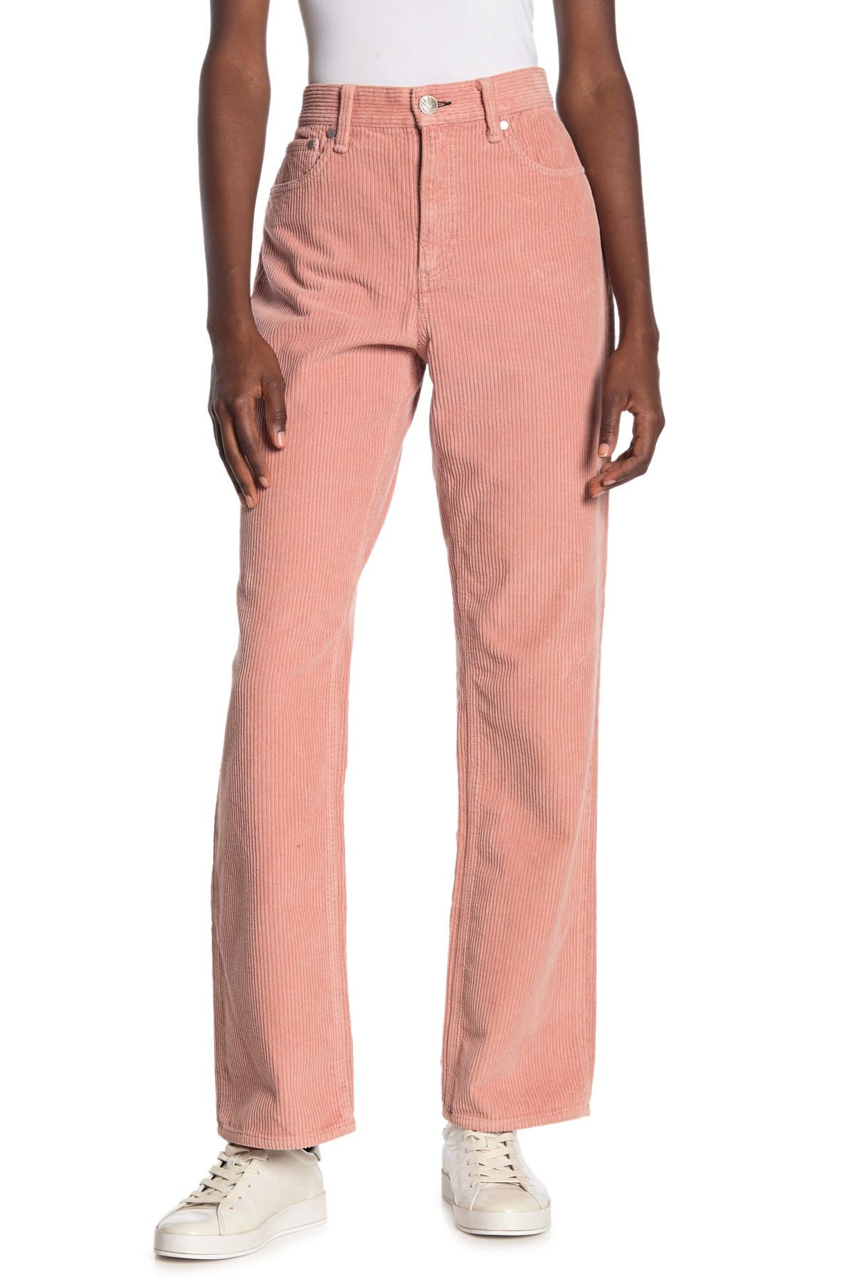 pink high waisted corduroy pants