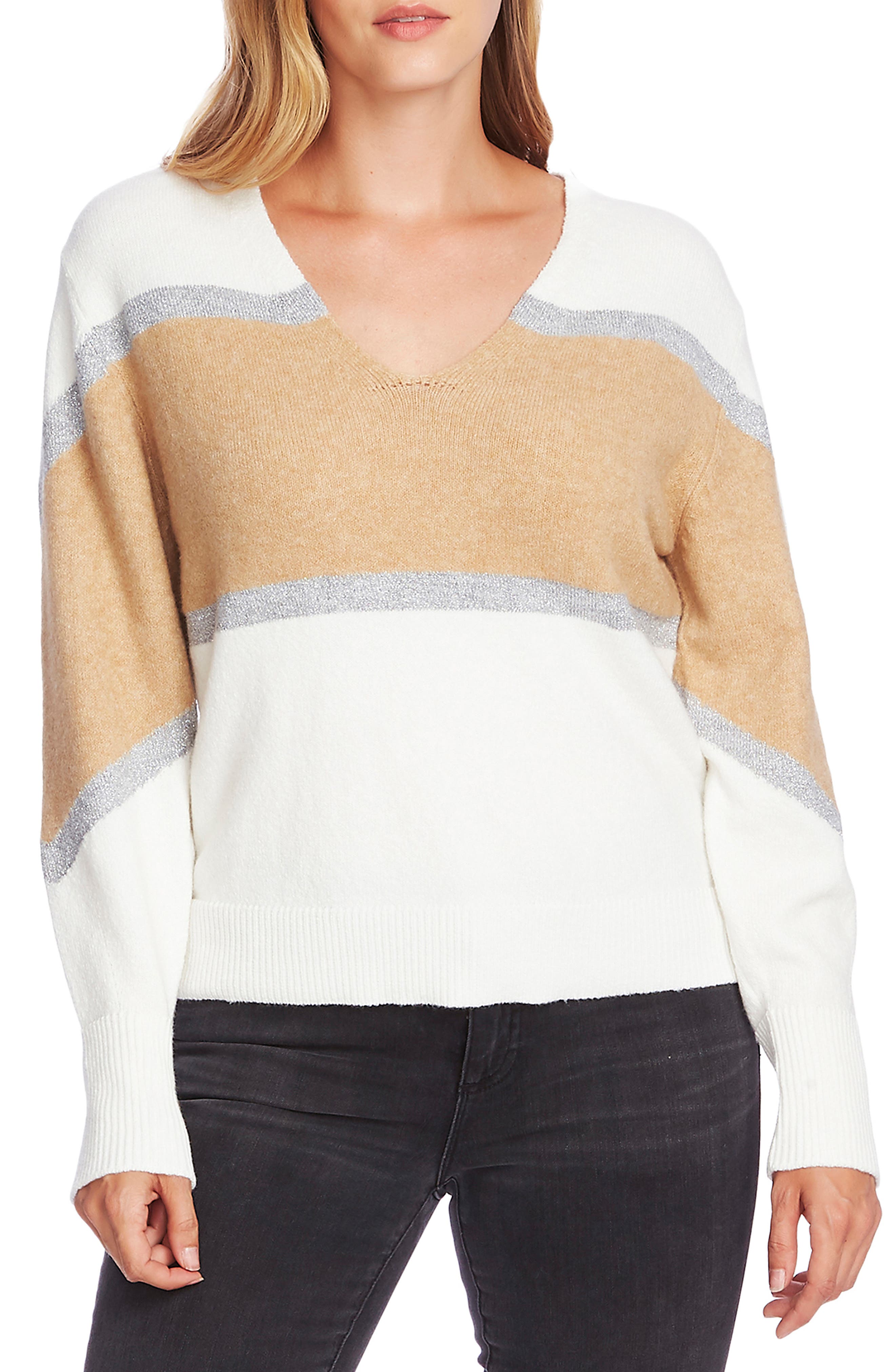 Vince Camuto | Bishop Sleeve Colorblock V-Neck Sweater | Nordstrom Rack