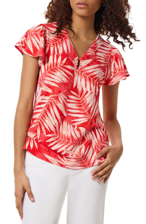 Frond Print Flutter Sleeve Cutout Top in Coral Sun Multi