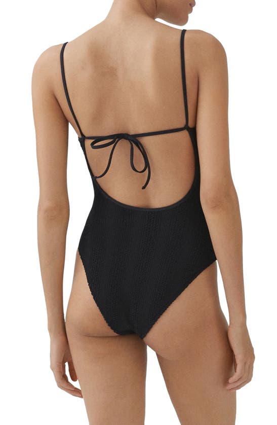 Shop Mango Textured One-piece Swimsuit In Black