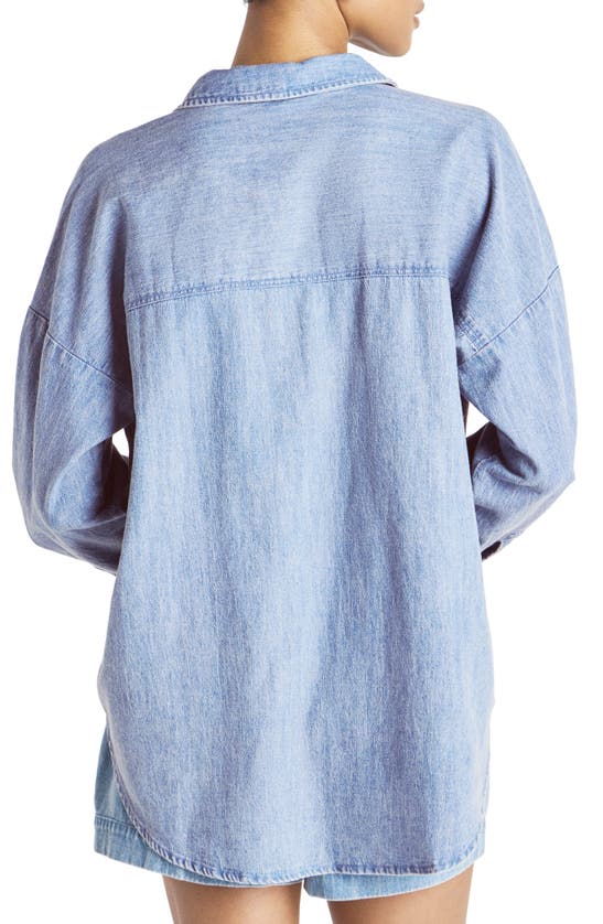 Shop Splendid X Cella Jane Oversize Denim Button-up Shirt In Washed Indigo