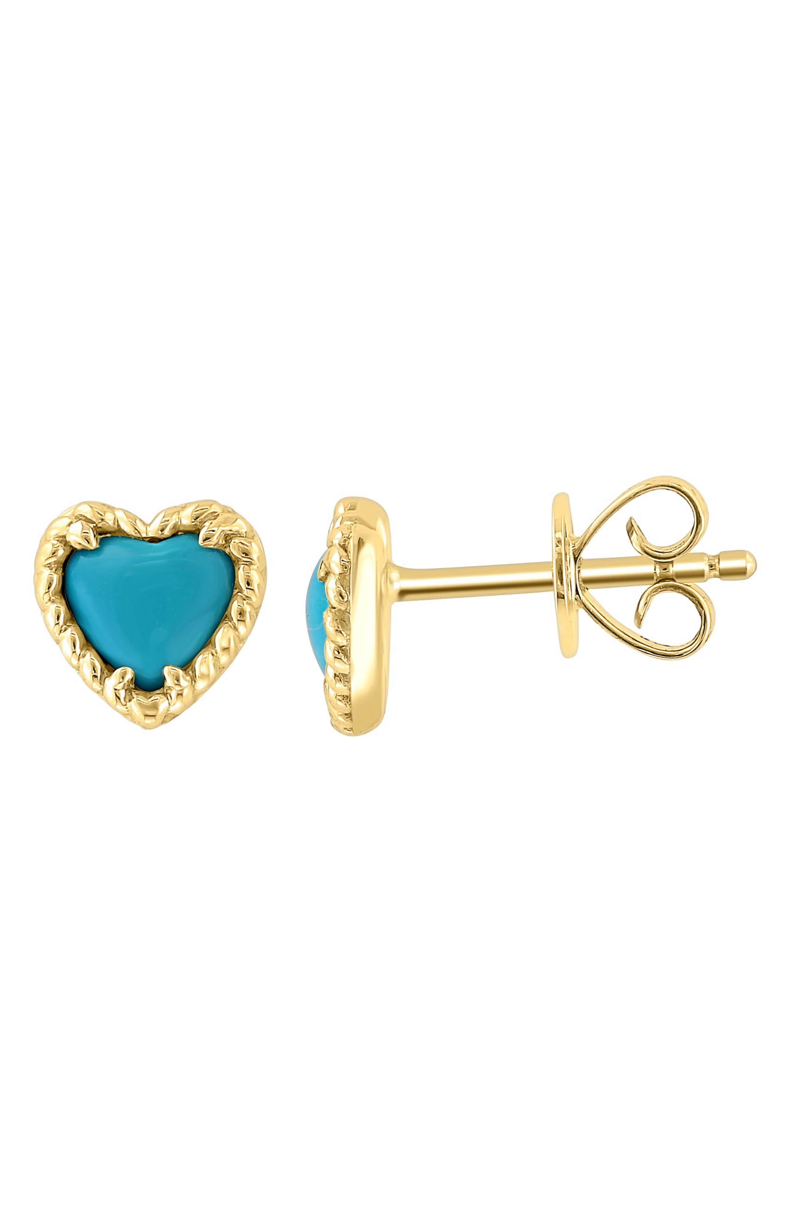 EFFY 14K Yellow Gold Turquoise Heart Stud Earrings Nordstromrack