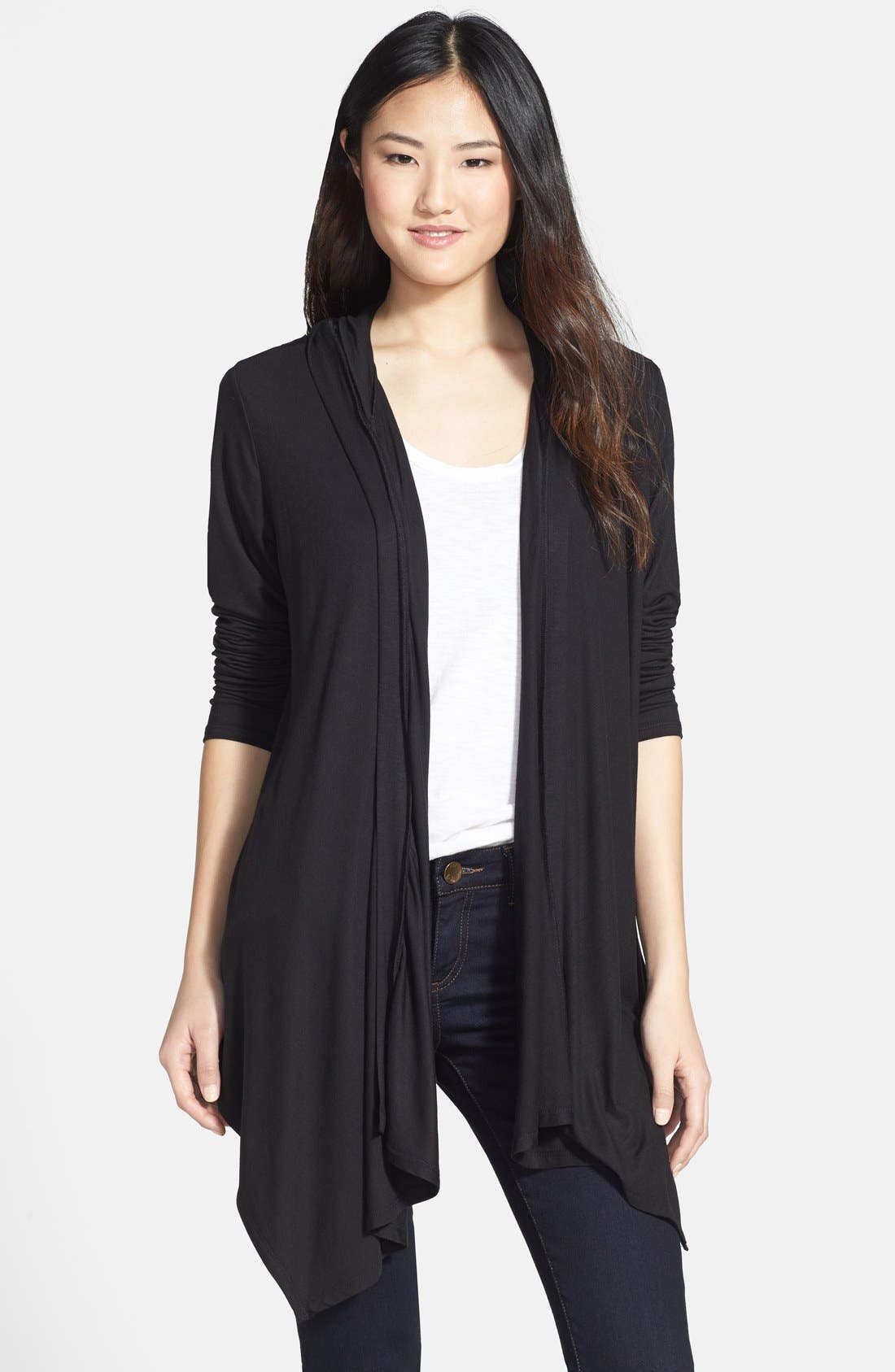 Loveappella Hooded Drape Front Cardigan Regular Petite Nordstrom
