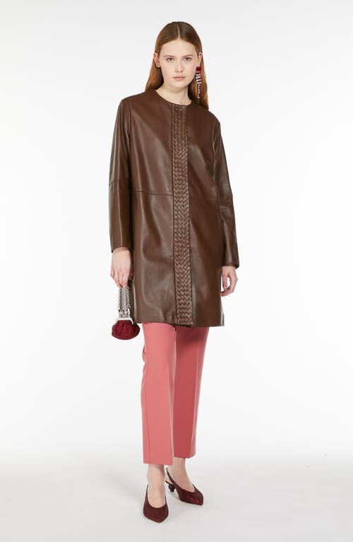 Shop Weekend Max Mara Geyser Woven Placket Leather Coat In Tobacco