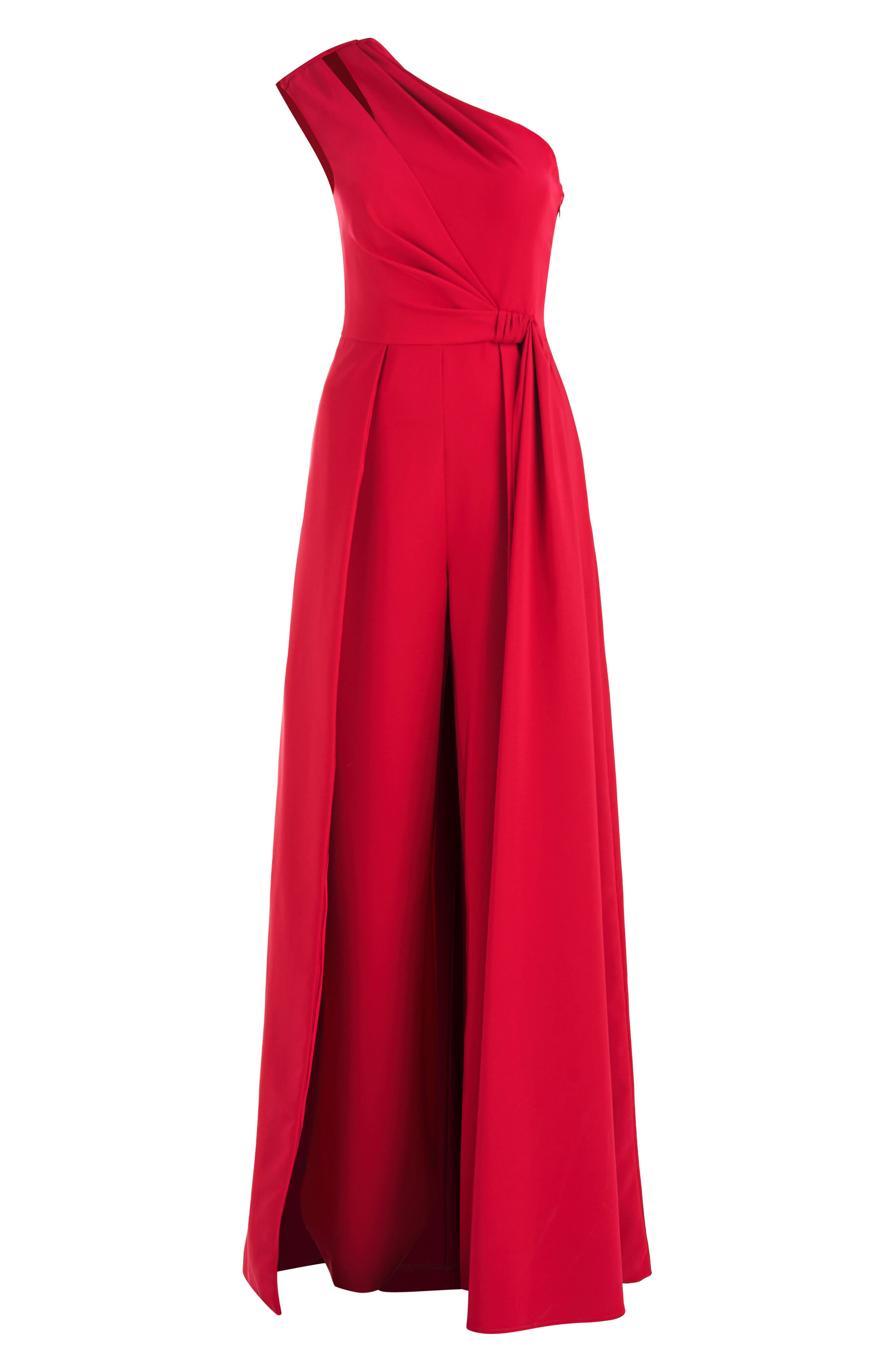Kay Unger Women's Genesis One-Shoulder Walk-Through Jumpsuit - Vivid Red - Size 6
