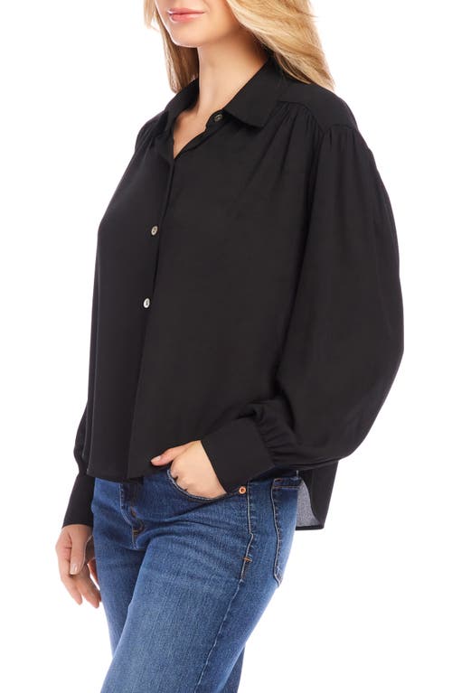 Shop Karen Kane Drapey Crepe Button-up Shirt In Black