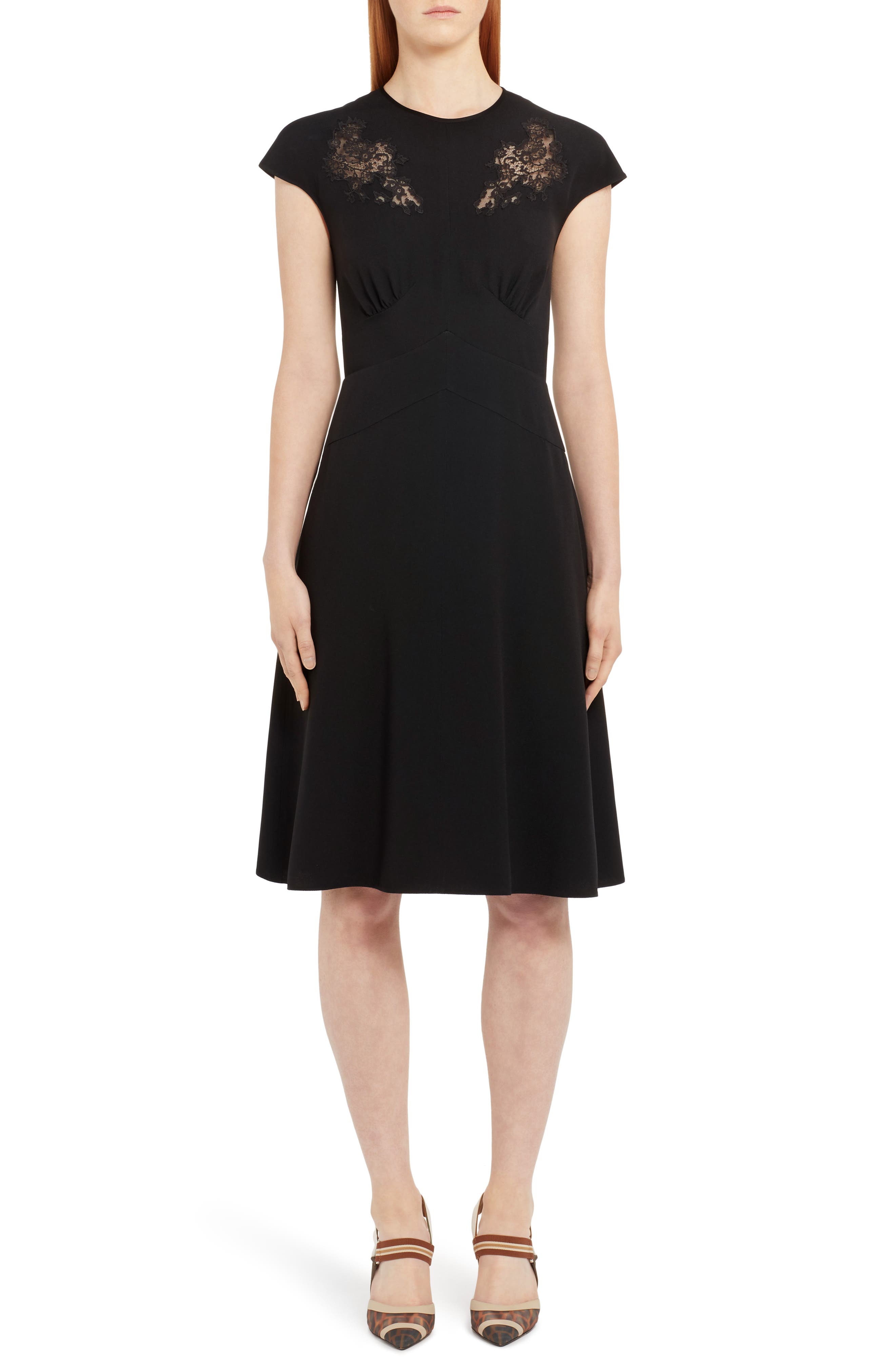 Fendi Lace Inset A-Line Dress, 50 IT - Black