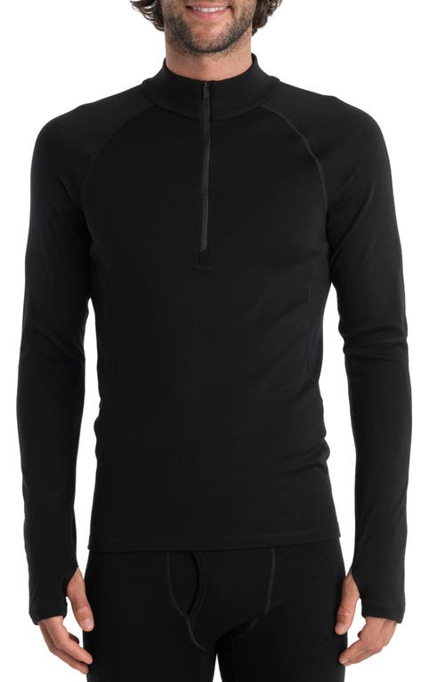 300 MerinoFine Polar Merino Wool Long Sleeve Half Zip Thermal Top in Black