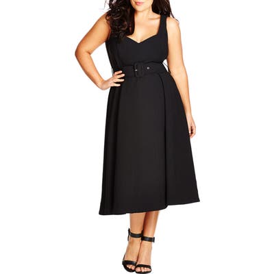 Plus Size City Chic Belted Sweetheart Neck Tea Length Dress