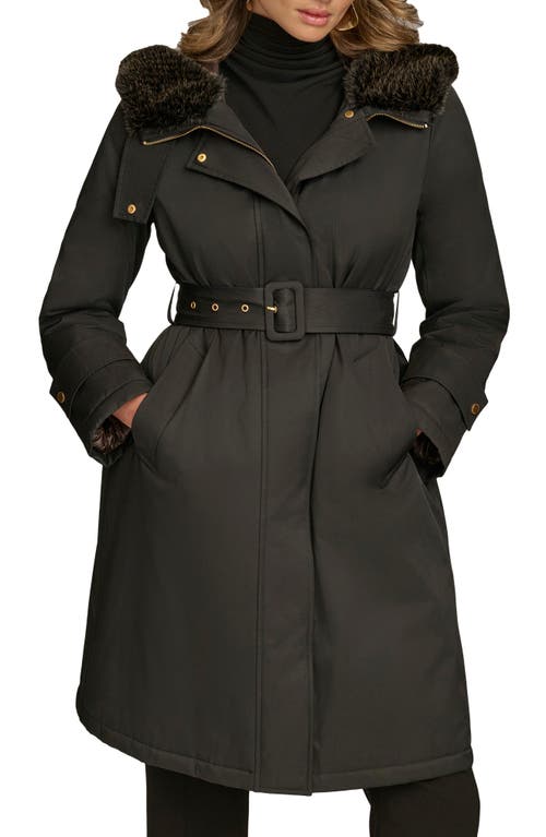 Shop Donna Karan New York Faux Fur Trim Puffer Coat In Black