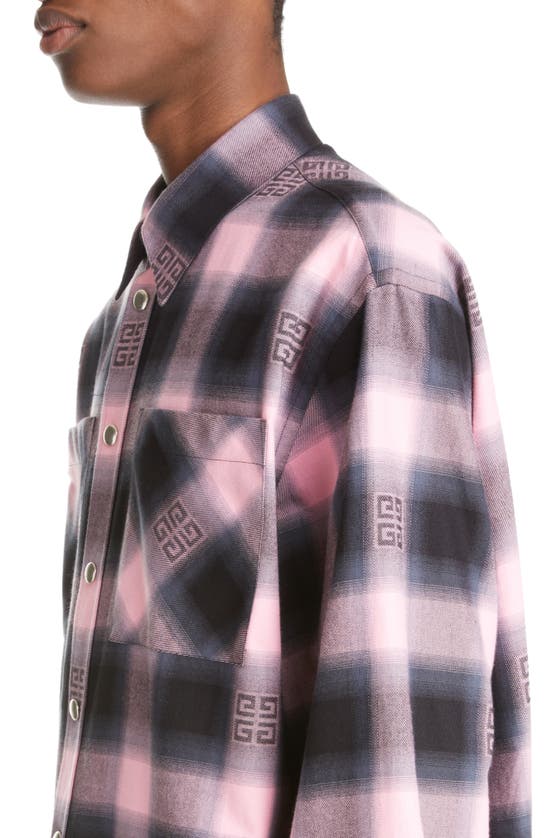 Oversize Plaid Snap-up Cotton Shirt In 670-bright Pink