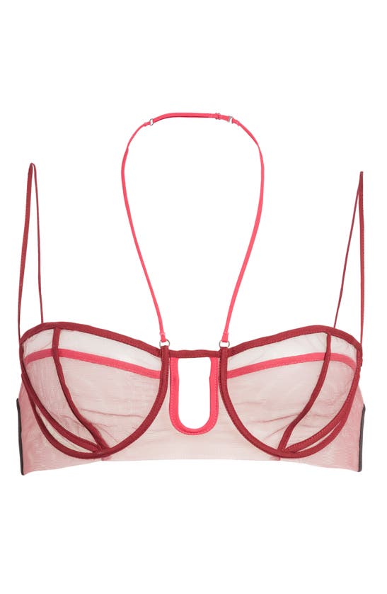 Nensi Dojaka Triple Petal Sheer Tulle Halter Bra Top In Hawthorn Rose