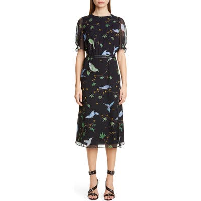 Altuzarra Floral Print Belted Chiffon Midi Dress, US / 40 FR - Black