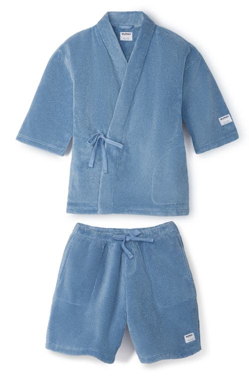 Shop Druthers Nyc Organic Cotton Extra Plush Kimono Robe Set In Huckberry Blue