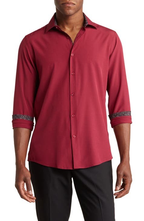G-Style USA Mens Regular Fit Long Sleeve Solid Color Dress Shirts -  BURGUNDY - Small - 32-33