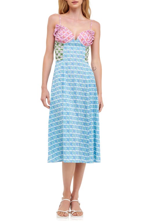 English Factory Floral Satin Dress Blue Multi at Nordstrom,