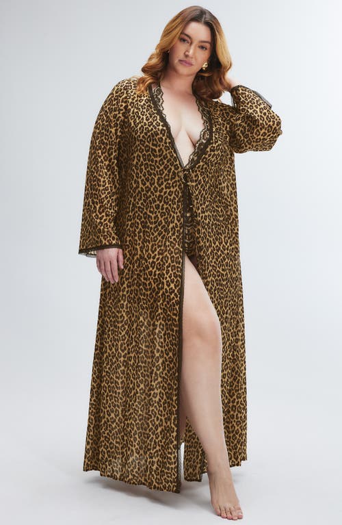 Savage X Fenty On The Prowl Robe In Suga Beige On The Prowl Print