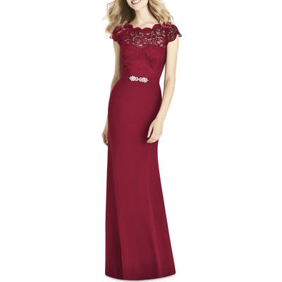 Jenny Packham Lace & Crepe Sheath Gown, Burgundy