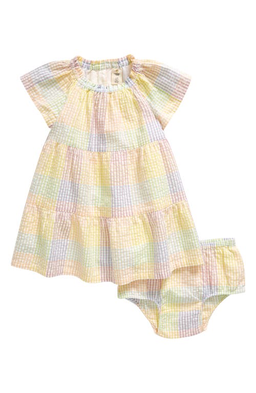 Tucker + Tate Colorblock Tiered Cotton Seersucker Dress & Bloomers in Yellow Finch Picnic Plaid