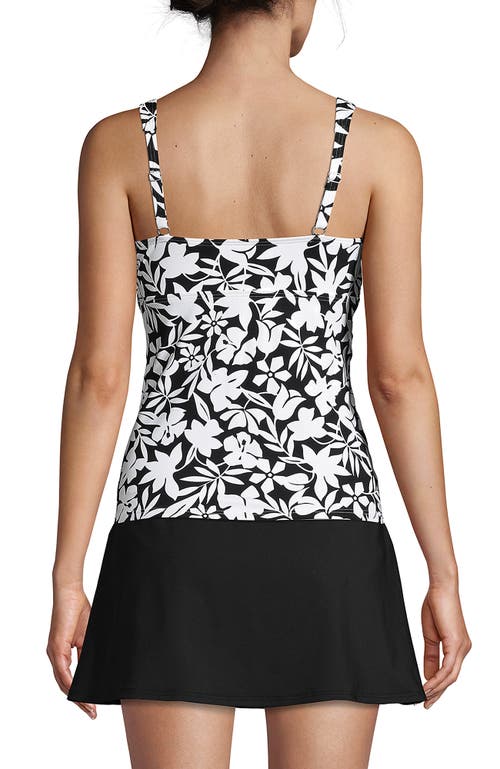 Shop Lands' End Long Torso V-neck Wrap Underwire Tankini Swimsuit Top In Black Havana Floral