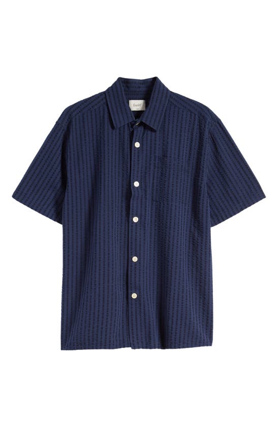 Shop Forét Vole Short Sleeve Seersucker Button-up Shirt In Navy